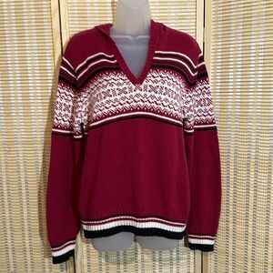 Sonoma Vintage Y2K Hooded Red White Black Vneck Glittery Knit Sweater Large